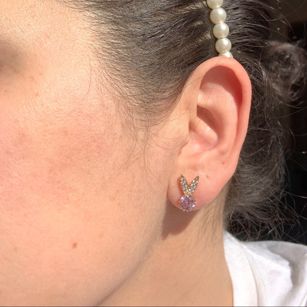 Crystal Ear Stud Earrings Bunny Ear Studs LAST 1 - Picture 4 of 5